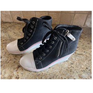 Women's Canvas Casual Shoes Dating Platform High Top Sneakers Rubber Sole sz 9